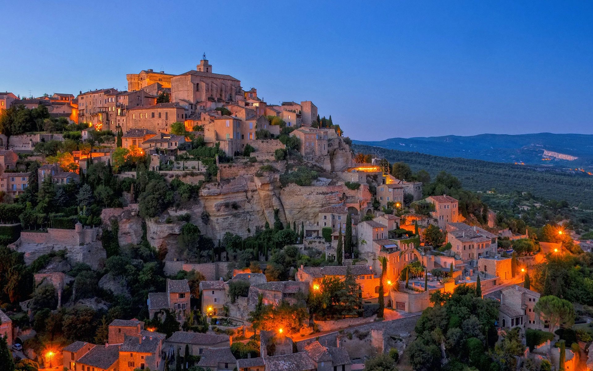 Town of Gordes in the evening